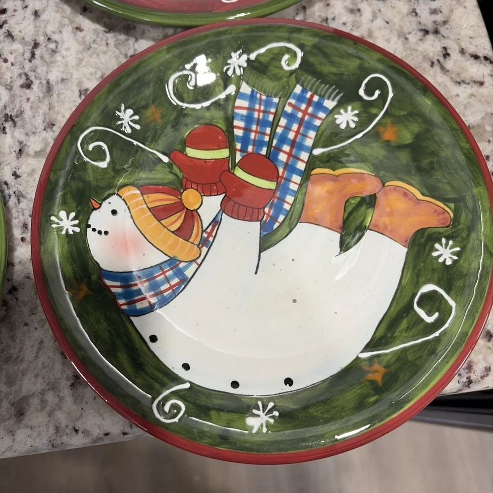 VTG Certified International Tumbling Snowman Salad Plates Susan Winget Set of 4